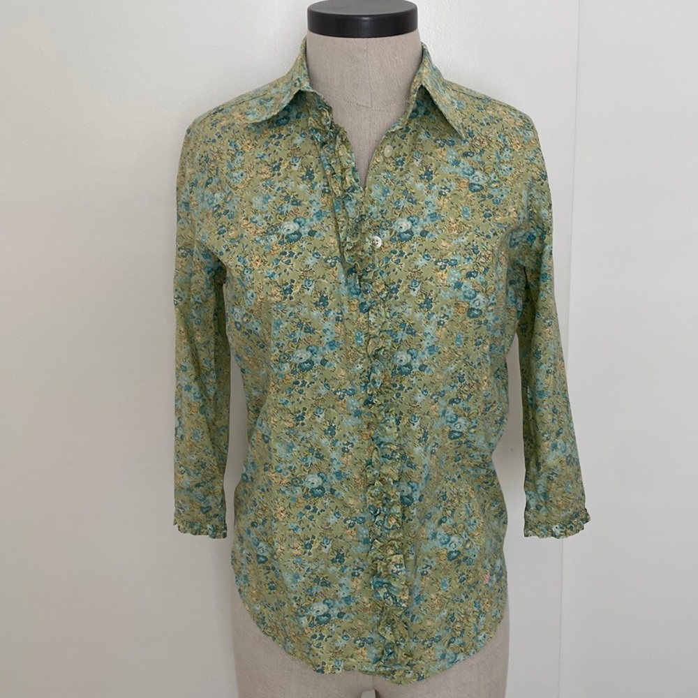 Liberty Print! Saks cotton blouse size 10 RUNS SMALL!